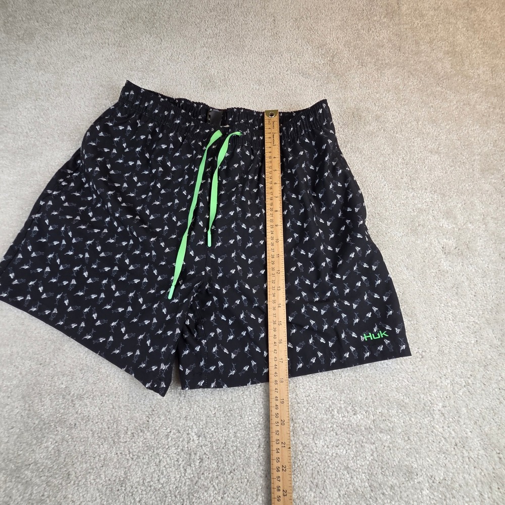 Huk Mens Swim Trunks Black Fish Print Mesh Lined Men's L - Picture 10 of 10